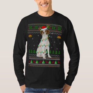 Xmas Reindeer Santa Hat Brittany Spaniel Dog Ugly T-Shirt