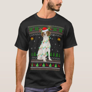 Xmas Reindeer Santa Hat Brittany Spaniel Dog Ugly T-Shirt