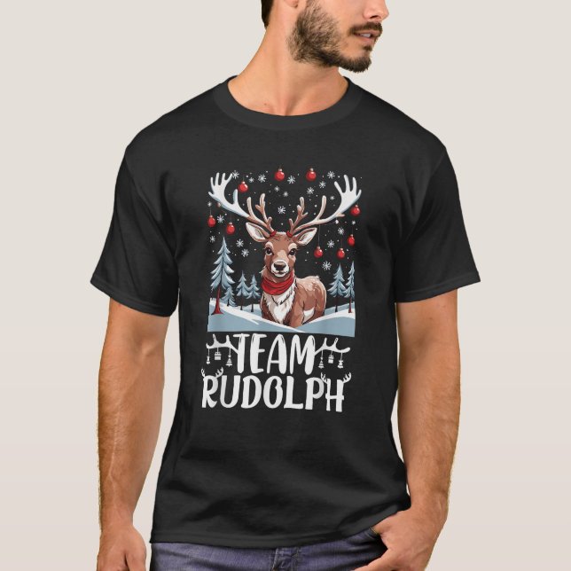Xmas Reindeer Team Rudolph Funny Christmas Snowfla T-Shirt (Front)