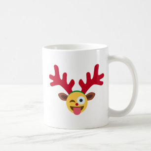 xmas reindeer wink emoji coffee mug