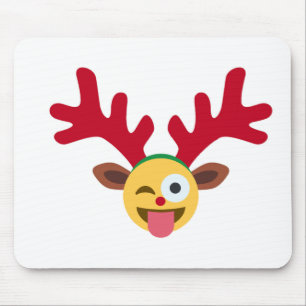 xmas reindeer wink emoji mouse mat