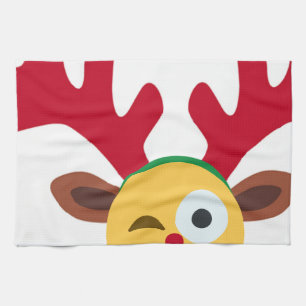 xmas reindeer wink emoji tea towel