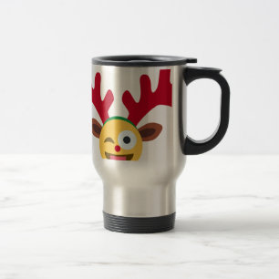 xmas reindeer wink emoji travel mug