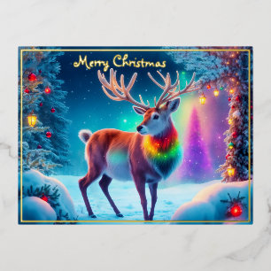 Xmas Rudolph reindeer winter Christmas tree cool Foil Holiday Postcard