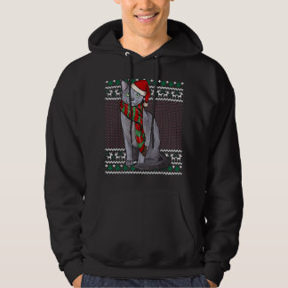 Xmas Russian Blue Cat Santa Hat Ugly Christmas Hoodie