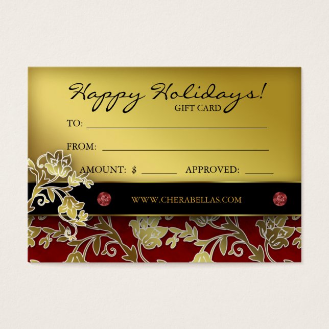 Xmas Salon Gift Card Spa Floral Red Gold (Front)