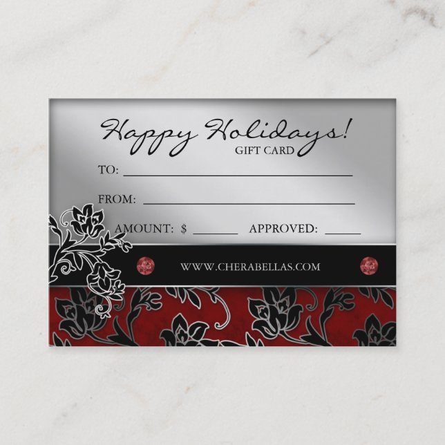 Xmas Salon Gift Card Spa Floral Red Silver (Front)