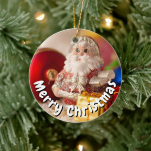 XMAS SANTA CARD CERAMIC TREE DECORATION