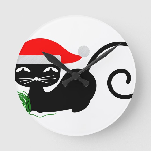 xmas santa cat round clock (Front)