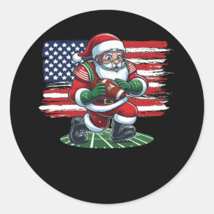 Xmas Santa Claus Playing American Football Merry C Classic Round Sticker