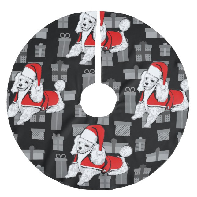 xmas santa claus poodle brushed polyester tree skirt (Front)