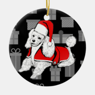 xmas santa claus poodle ceramic tree decoration