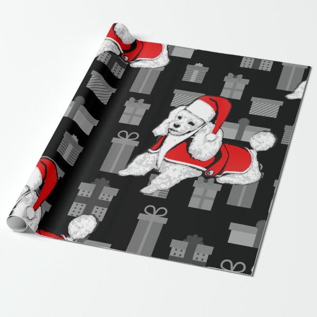 xmas santa claus poodle wrapping paper (Unrolled)