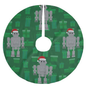 xmas santa claus robot brushed polyester tree skirt