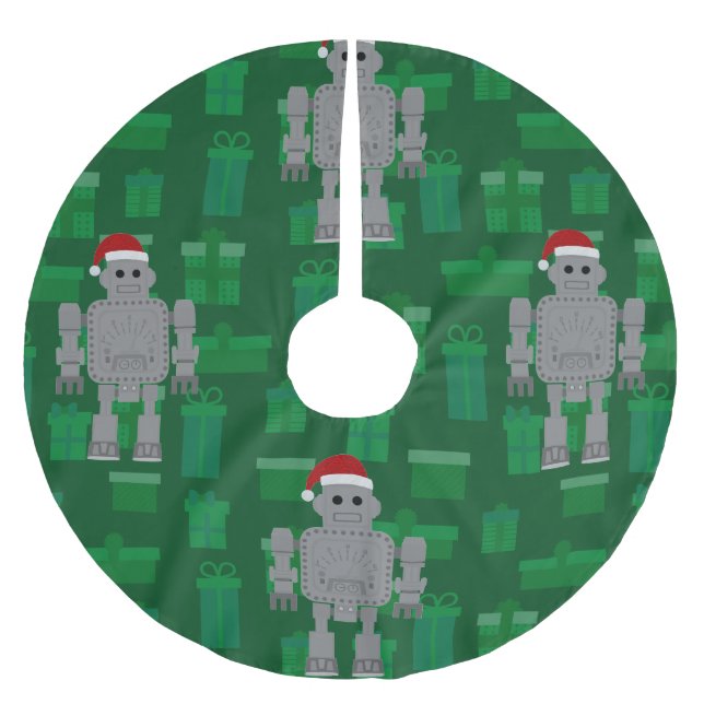 xmas santa claus robot brushed polyester tree skirt (Front)