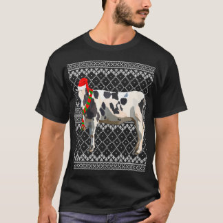 Xmas Santa Hat Black White Cow Farm Animal Ugly T-Shirt