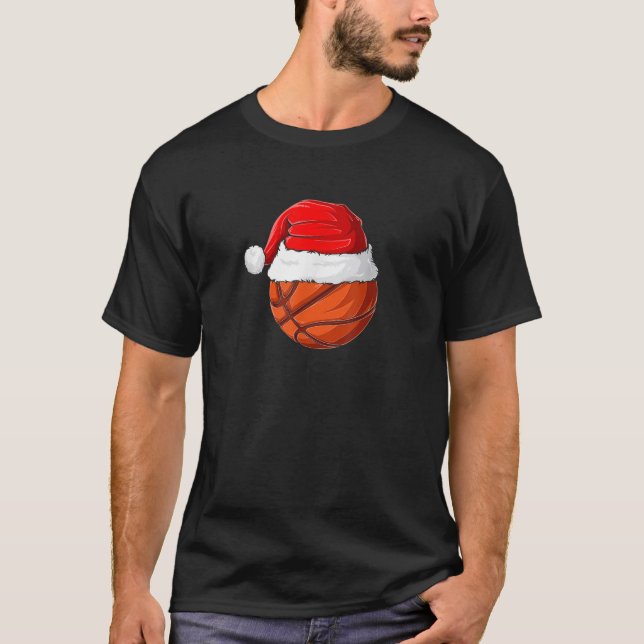 Xmas Santa Hat Christmas Basketball  T-Shirt (Front)