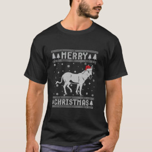 Xmas Santa Hat Donkey Design Funny Ugly Christmas T-Shirt