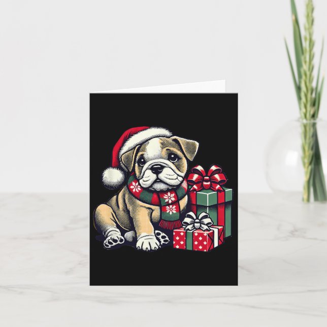 Xmas Santa Hat English Bulldog 1  Card (Front)