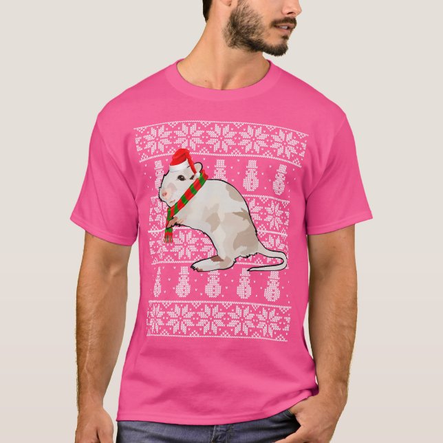Xmas Santa Hat Gerbil Farm Animal Ugly Christmas T-Shirt (Front)