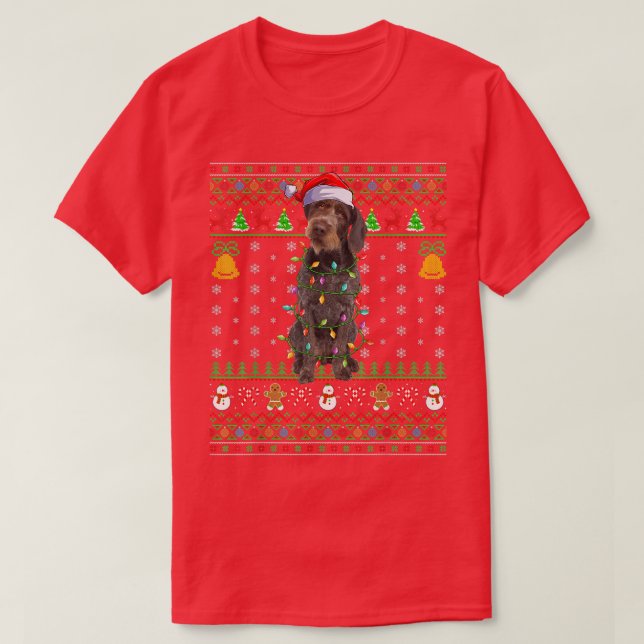 Xmas Santa Hat German Wirehaired Pointer Dog Ugly  T-Shirt (Design Front)