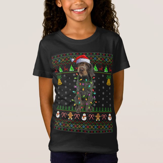 Xmas Santa Hat German Wirehaired Pointer Dog Ugly  T-Shirt (Front)