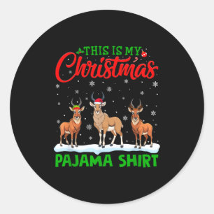 Xmas Santa Hat Reindeer Antelope Christmas Pajama  Classic Round Sticker