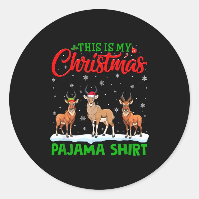 Xmas Santa Hat Reindeer Antelope Christmas Pajama  Classic Round Sticker (Front)