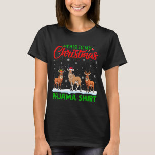 Xmas Santa Hat Reindeer Antelope Christmas Pajama T-Shirt