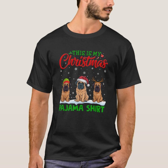 Xmas Santa Hat Reindeer English Mastiff Dog Christ T-Shirt (Front)