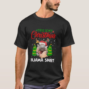 Xmas Santa Hat Reindeer Moo Deng Christmas Pajama T-Shirt