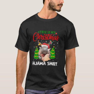 Xmas Santa Hat Reindeer Moo Deng Christmas Pajama T-Shirt