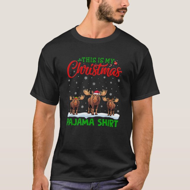 Xmas Santa Hat Reindeer Moose Christmas Pajama  T-Shirt (Front)