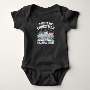 Xmas Santa Hat Reindeer Rhino Christmas Pajama Baby Bodysuit