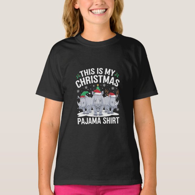 Xmas Santa Hat Reindeer Rhino Christmas Pajama  T-Shirt (Front)