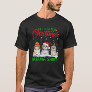 Xmas Santa Hat Reindeer Shih Tzu Dog Christmas Paj T-Shirt