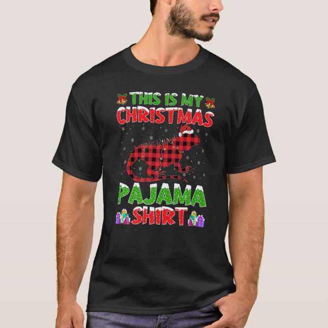 Xmas Santa Hat This Is My Iguana Christmas Pajama T-Shirt (Front)