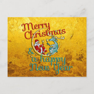 Xmas - SANTA & REINDEER - Christmas - New Year Holiday Postcard