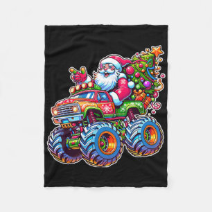 Xmas Santa Riding Funny Christmas Monster Truck Bo Fleece Blanket