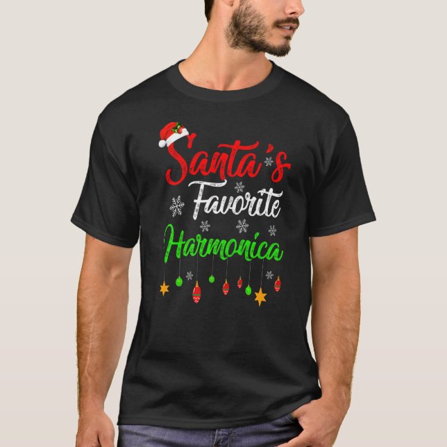 Xmas Santa S Favourite Harmonica Christmas T-Shirt (Front)