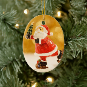 XMAS SANTA SKATER TREE CERAMIC TREE DECORATION
