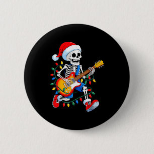 Xmas Santa Skeleton Playing Guitar Rock Funny Chri 6 Cm Round Badge