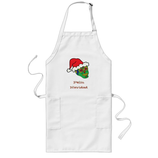 Xmas Santa Sugar Skull Long Apron (Front)