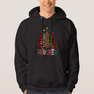 Xmas Santa Trucker Leopard Plaid Print Christmas T Hoodie