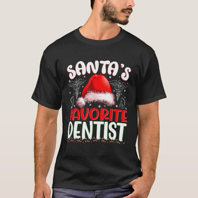 Xmas Santa's Favourite Dentist Christmas T-Shirt (Front)