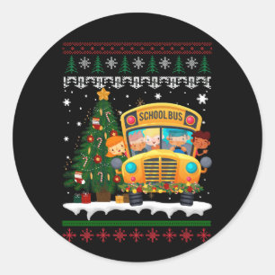 Xmas School Bus Driver Squad Reindeer Santa Merry Classic Round Sticker