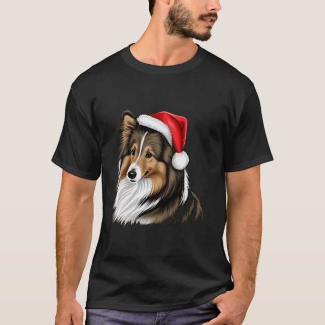 Xmas Shetland Sheepdog Santa on Christmas Sheltie  T-Shirt (Front)