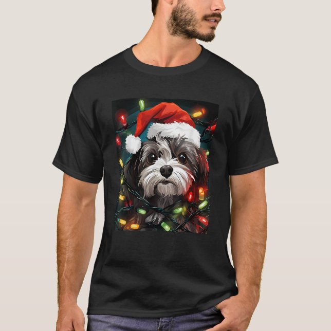 Xmas Shichon Dog Tangled Christmas Lights  for Men T-Shirt (Front)