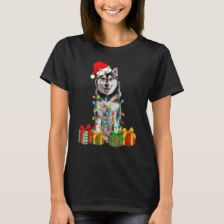 Xmas Siberian Husky Dog Christmas Lights Puppy   T-Shirt