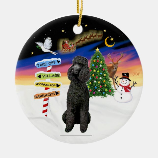 Xmas Signs - Black Standard Poodle Ceramic Tree Decoration (Front)